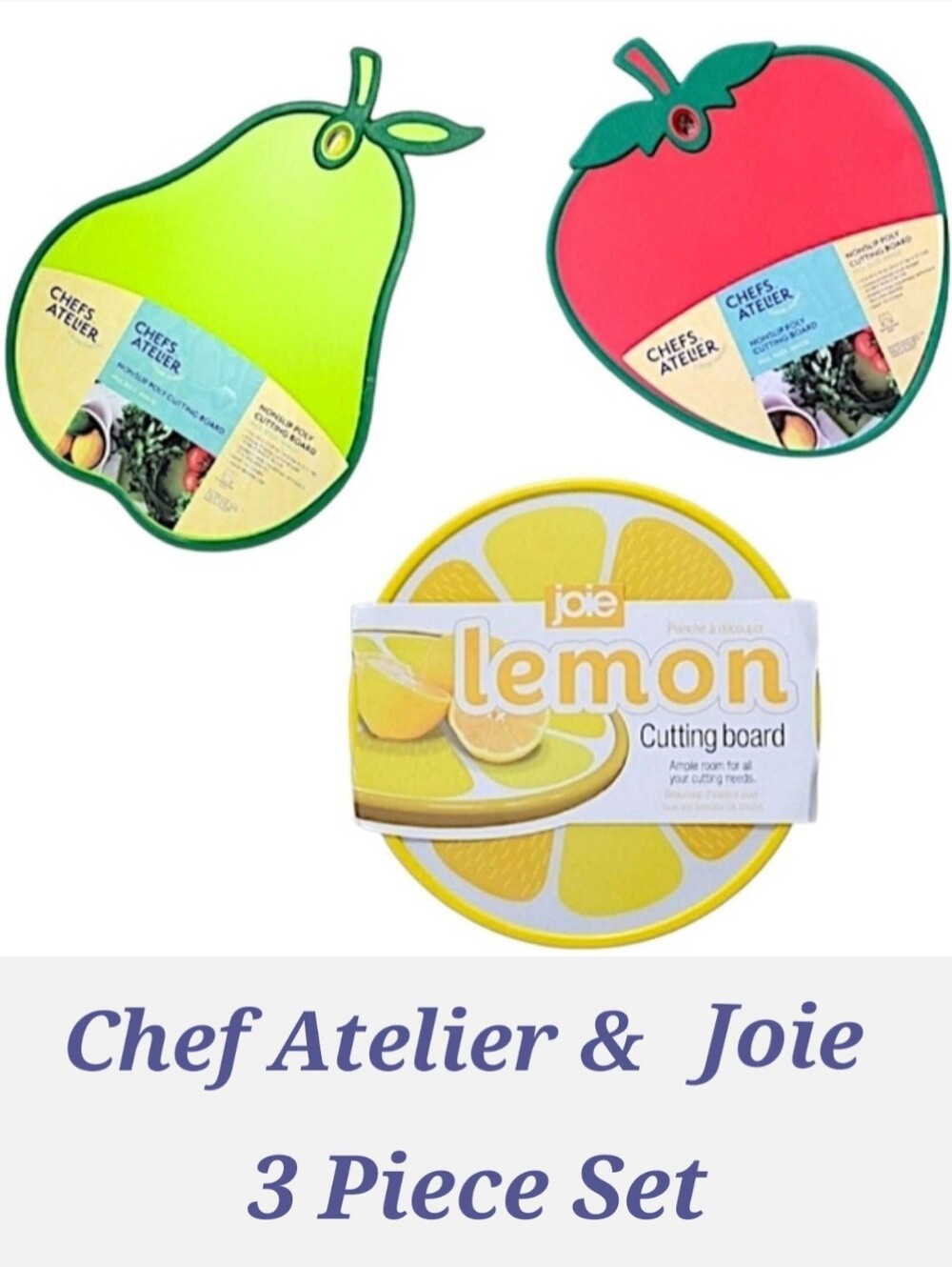 Joie and Chef Atelier Cutting Board Set Of 3 - Strawberry Pear Lemon Shapes